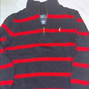 Polo by Ralph Lauren Navy & Red Striped Quarter-Zip Sweater